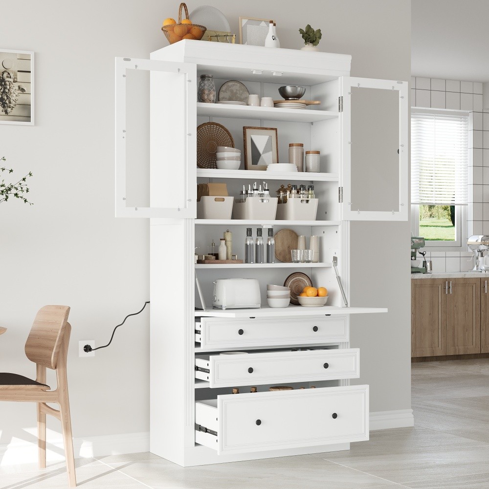 78" Tall Farmhouse Kitchen Pantry Cabinet Freestanding Storage Cupboard gallery