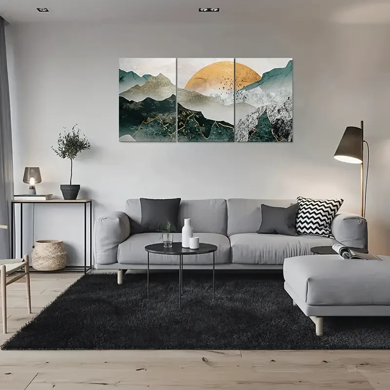 3pcs Modern Abstract Mountain Landscape Metal Print Ready to Hang Art gallery