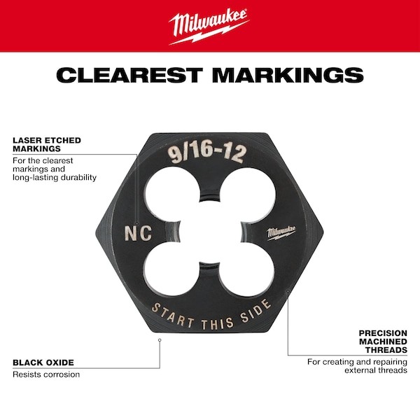 Milwaukee Tool 49-57-5366 Hex Threading Die, M14x1.5, Metric gallery