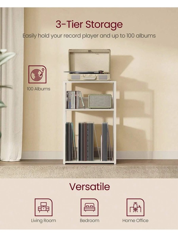 Record Player Stand, 3-Tier Side Table, Vinyl Record Storage Up To 100 Albums gallery
