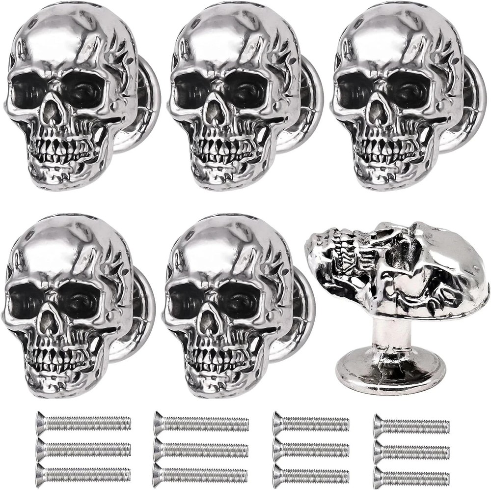 6 Pack Skull Skeleton Drawer Knobs, Vintage Single Hole Cabinets Pulls for Dr...