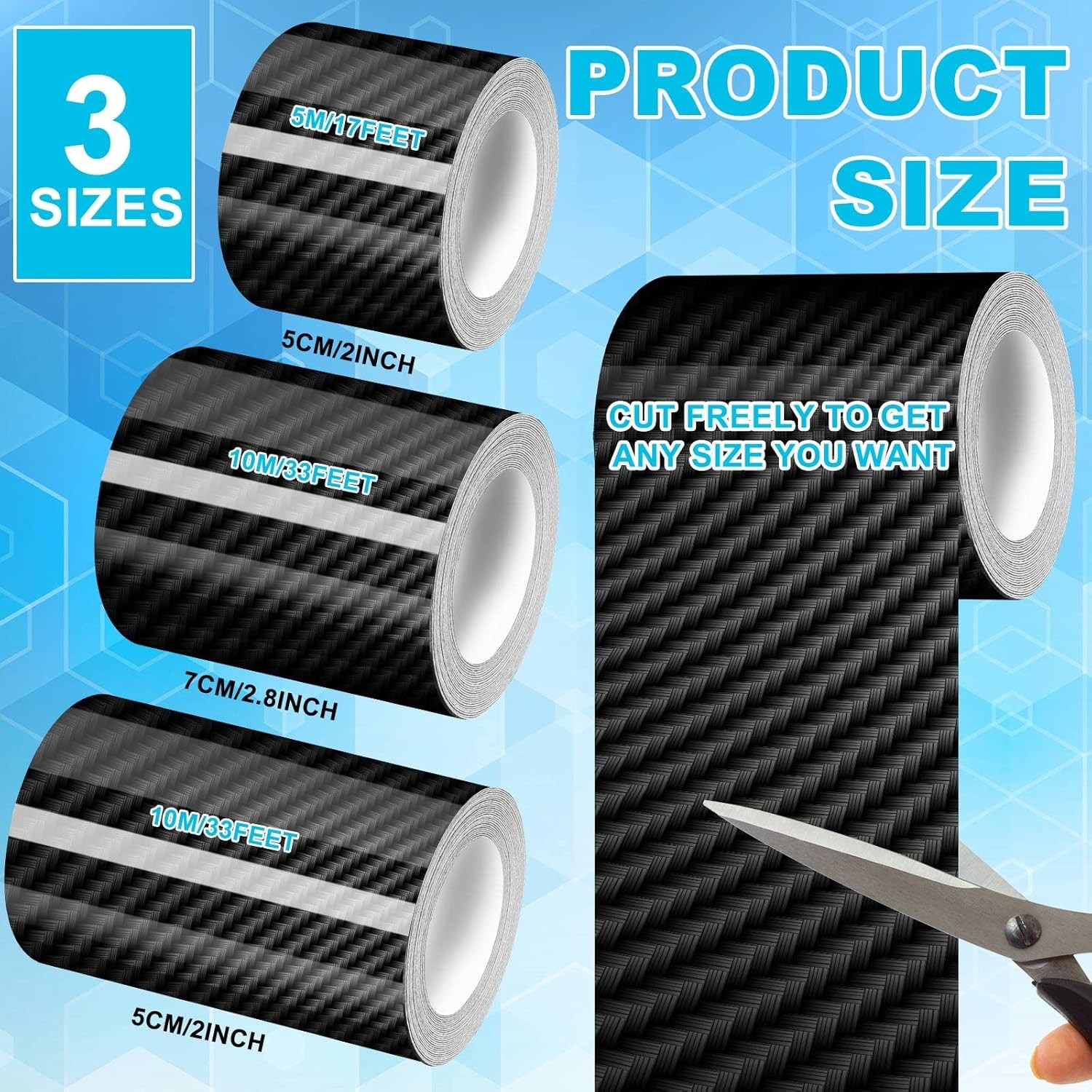 3 Rolls 67 Ft Car Edge Door G Size: 2 In x 17 Ft, 4 In x 17 Ft, 2.7 In x 33 Ft gallery