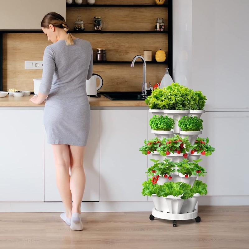 5-Tier Stackable Planters Vertical Planter Garden Flower Pot w/ 360° 5 Wheels US gallery