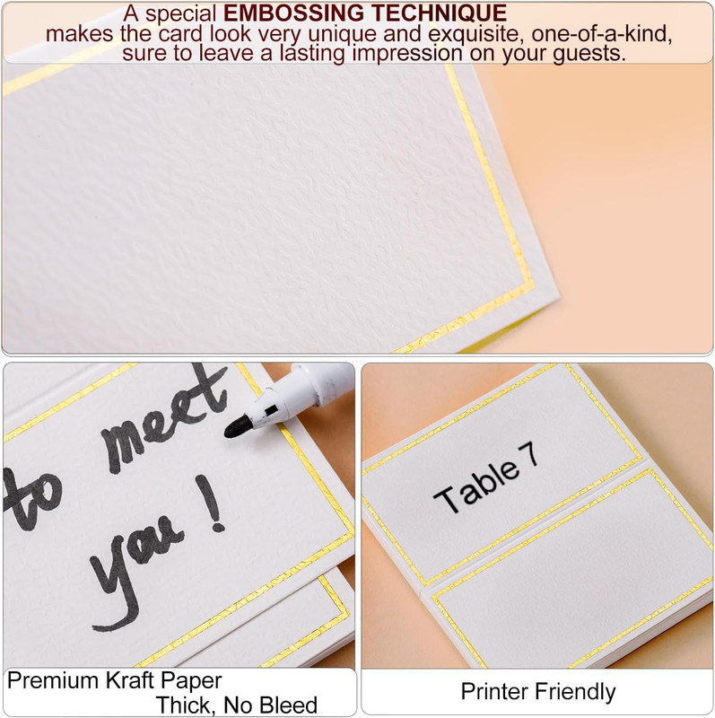 120Pcs Premium Place Cards, Small Table Cards with Gold Foil Border, 2" X 3.5" T gallery