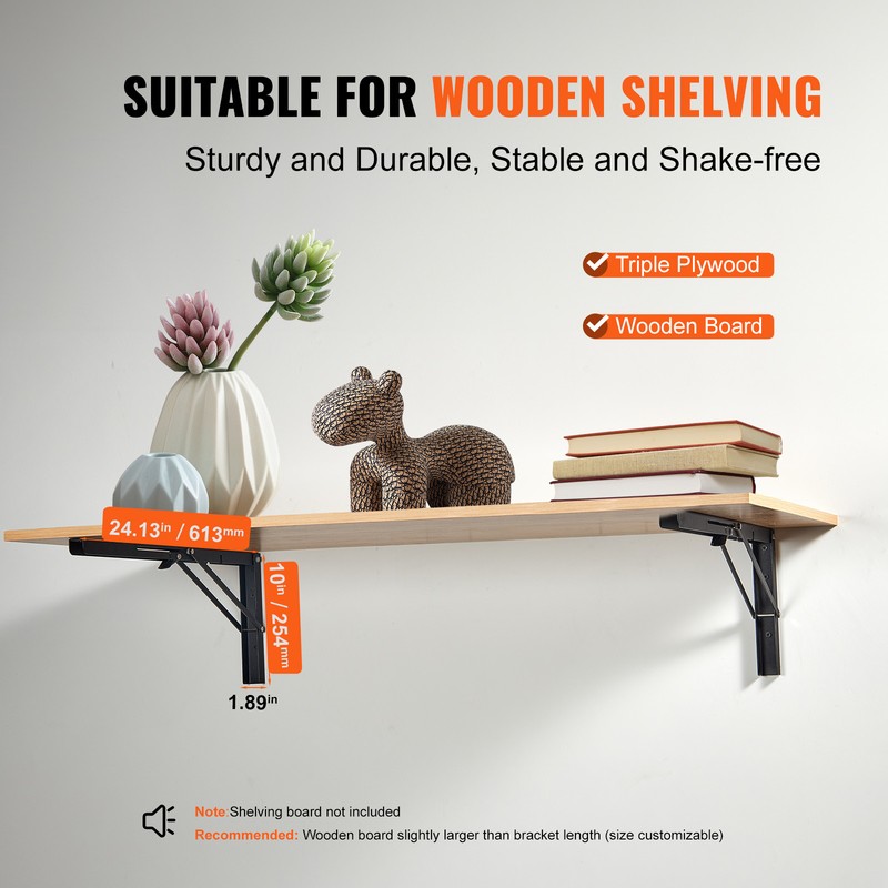 VEVOR Foldable Shelf Bracket 24”L 2 Pcs Heavy Duty Floating Shelf Brackets gallery