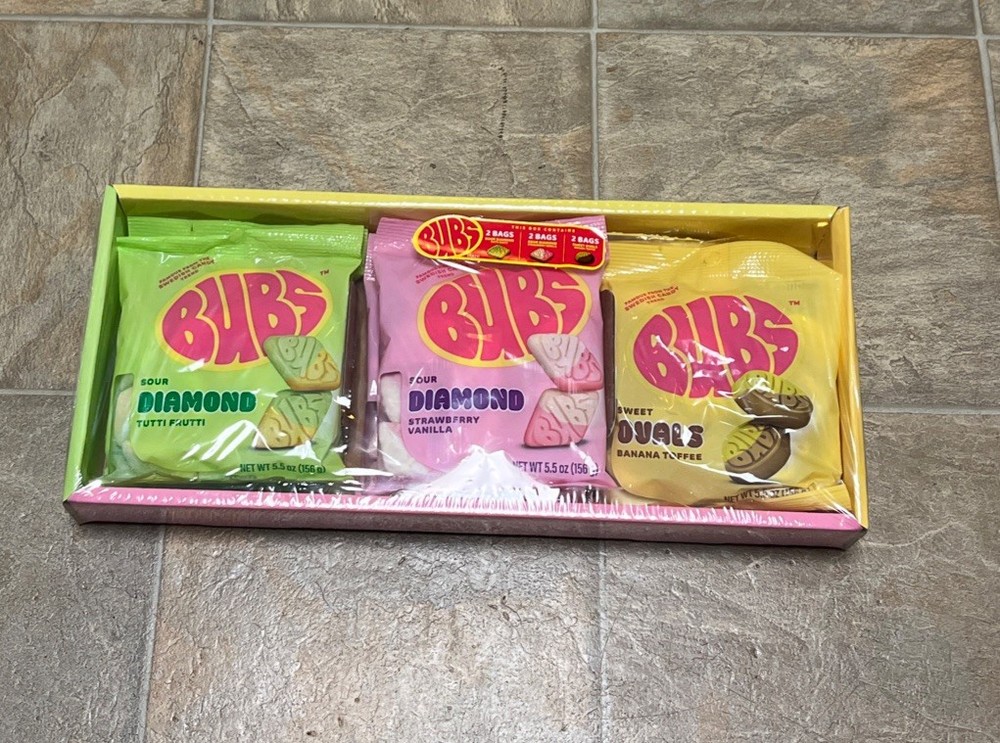 Bubs Swedish Candy in Sealed gift box 6 bags each 5.5oz. Banana + Straw/van TFr