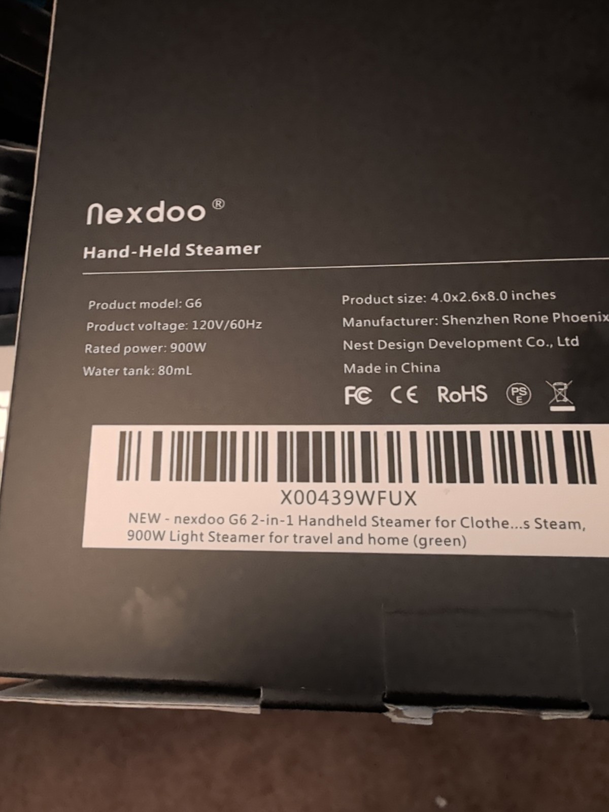 Nexdoo G6 Handheld Portable Clothes Steamer, 900W, 80ml, Black gallery