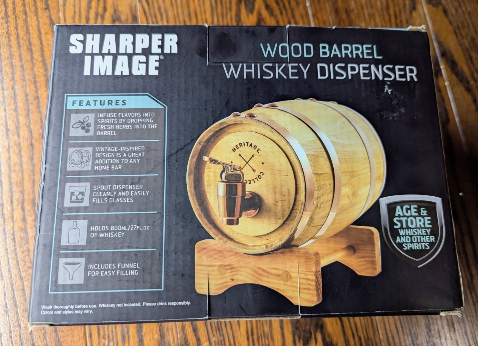 Sharper Image Mini Wood Whiskey Barrel Dispenser Holds Up 27 FL OZ / 800 ML SEE! gallery