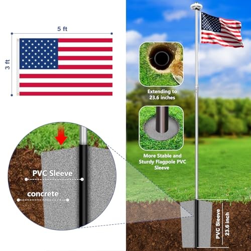 Flagpole Kit 11 Guage 2.3 mm with Solar Light, 120 MPH Flag Pole 11G 20FT gallery