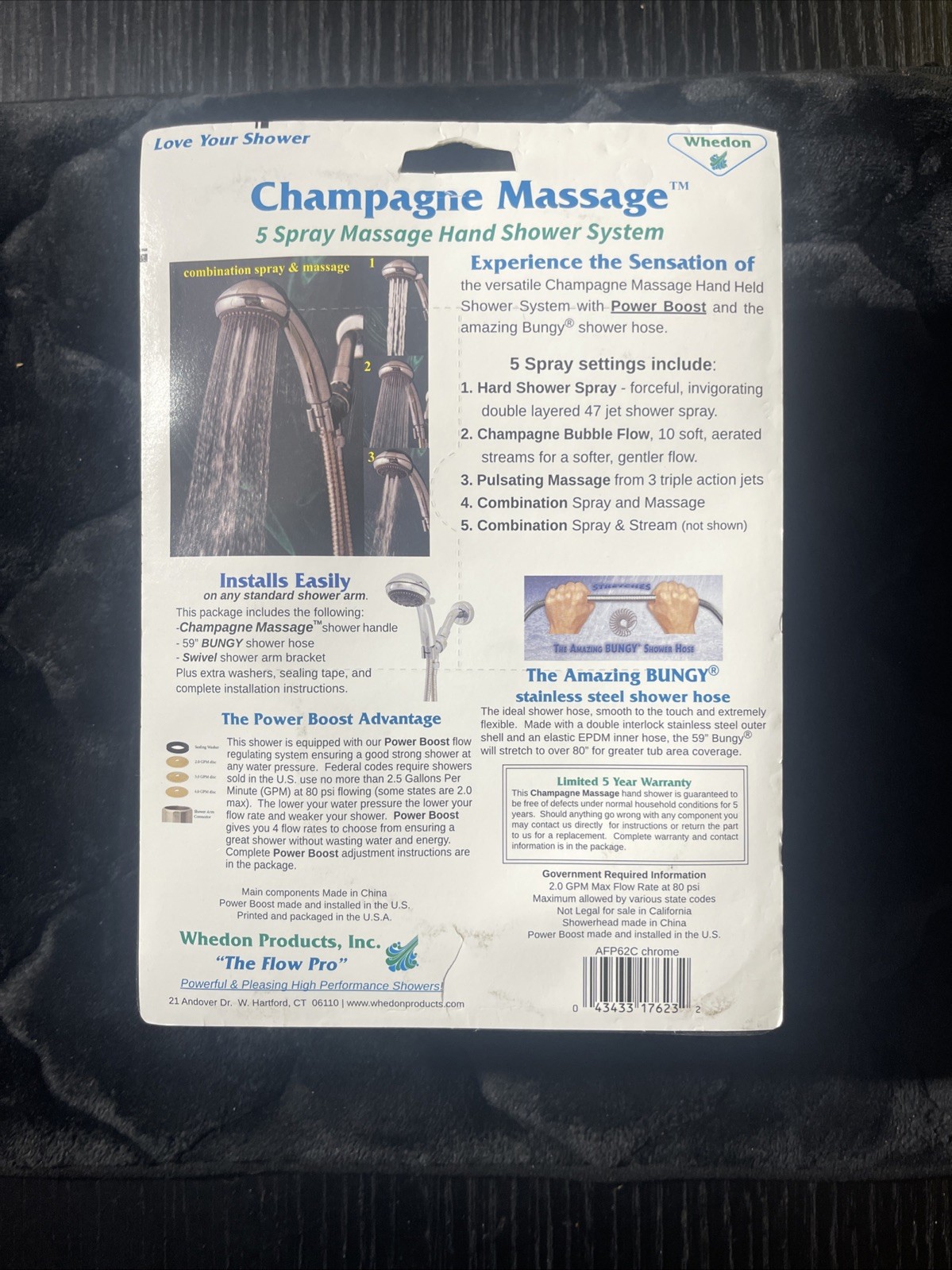 Whedon Champagne Massage Polished Chrome Plastic 5-Spray 2 GPM Handheld gallery