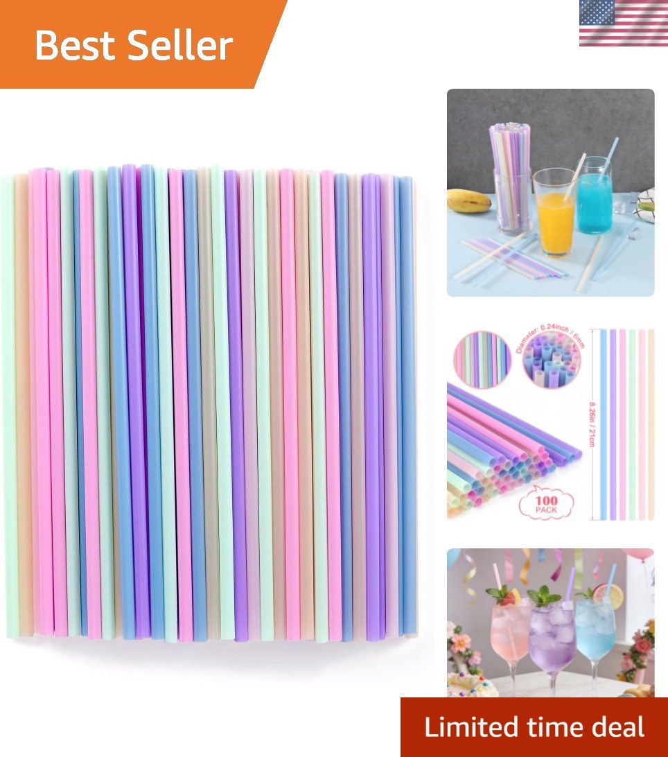 100 Pcs] Colorful Disposable Plastic Drinking Straws - 8.26" Long & 0.24" Dia... gallery