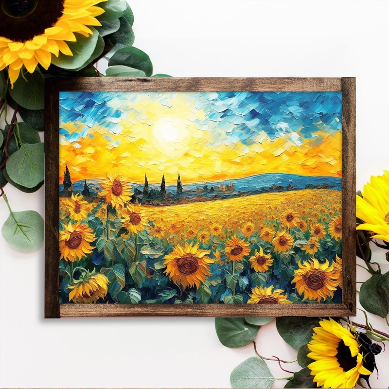 Dazzlewall Sunflower Wall Decor Poster Modern Sunrise Flower Oil Painting Wal... gallery