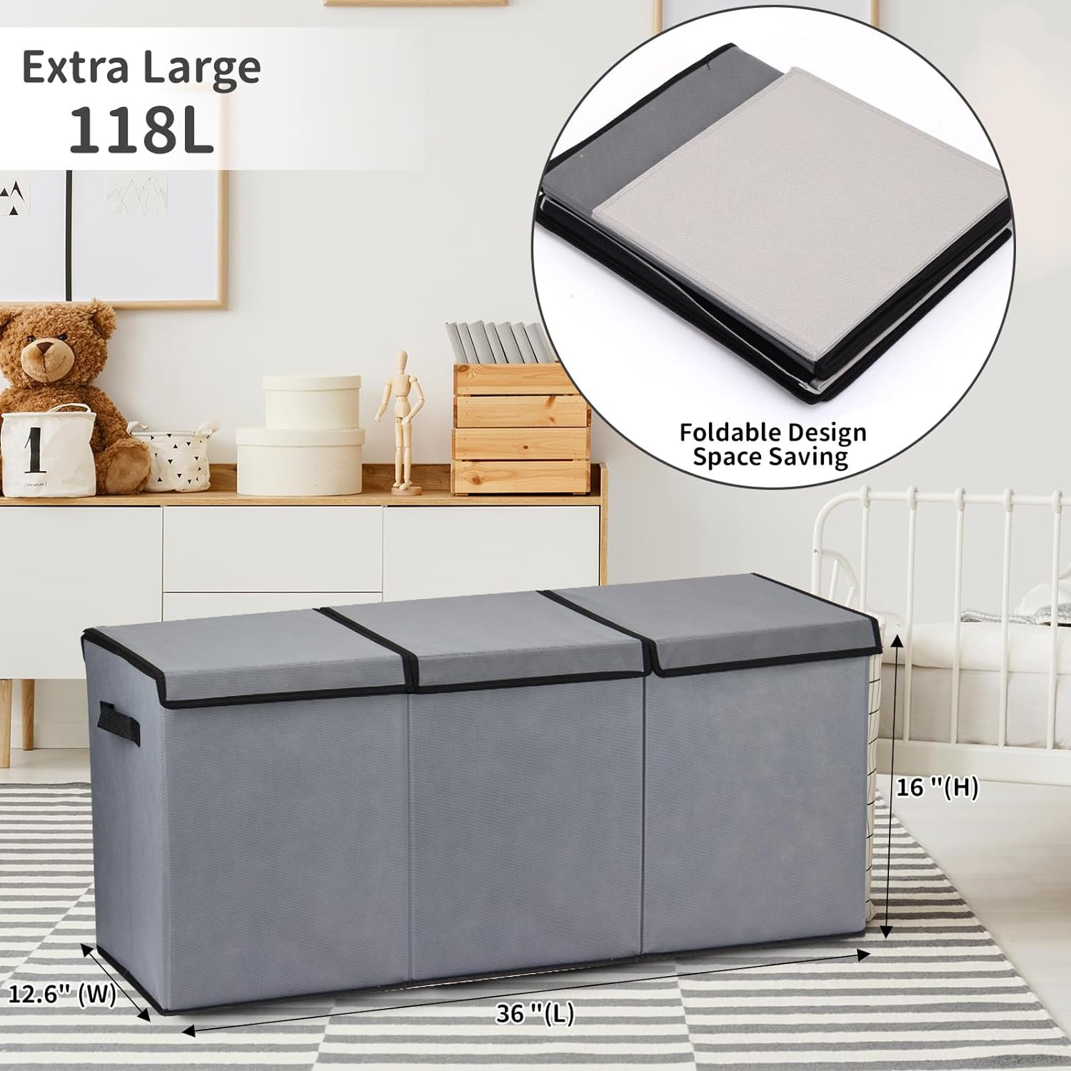 Toy Storage Organizer, Large size with Lid and collapsible. gallery