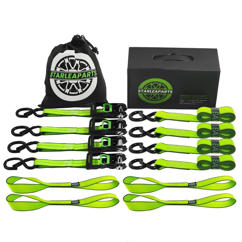 Premium 15ft Motorcycle Tie Down Straps (4PK) - 2,100lb Break Strength, Soft Loo gallery