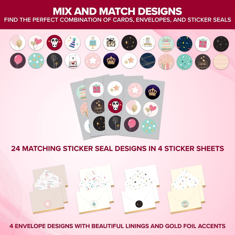 24 Pack Foiled and Glittery Assorted 6x4in Assorted Birthday Cards gallery