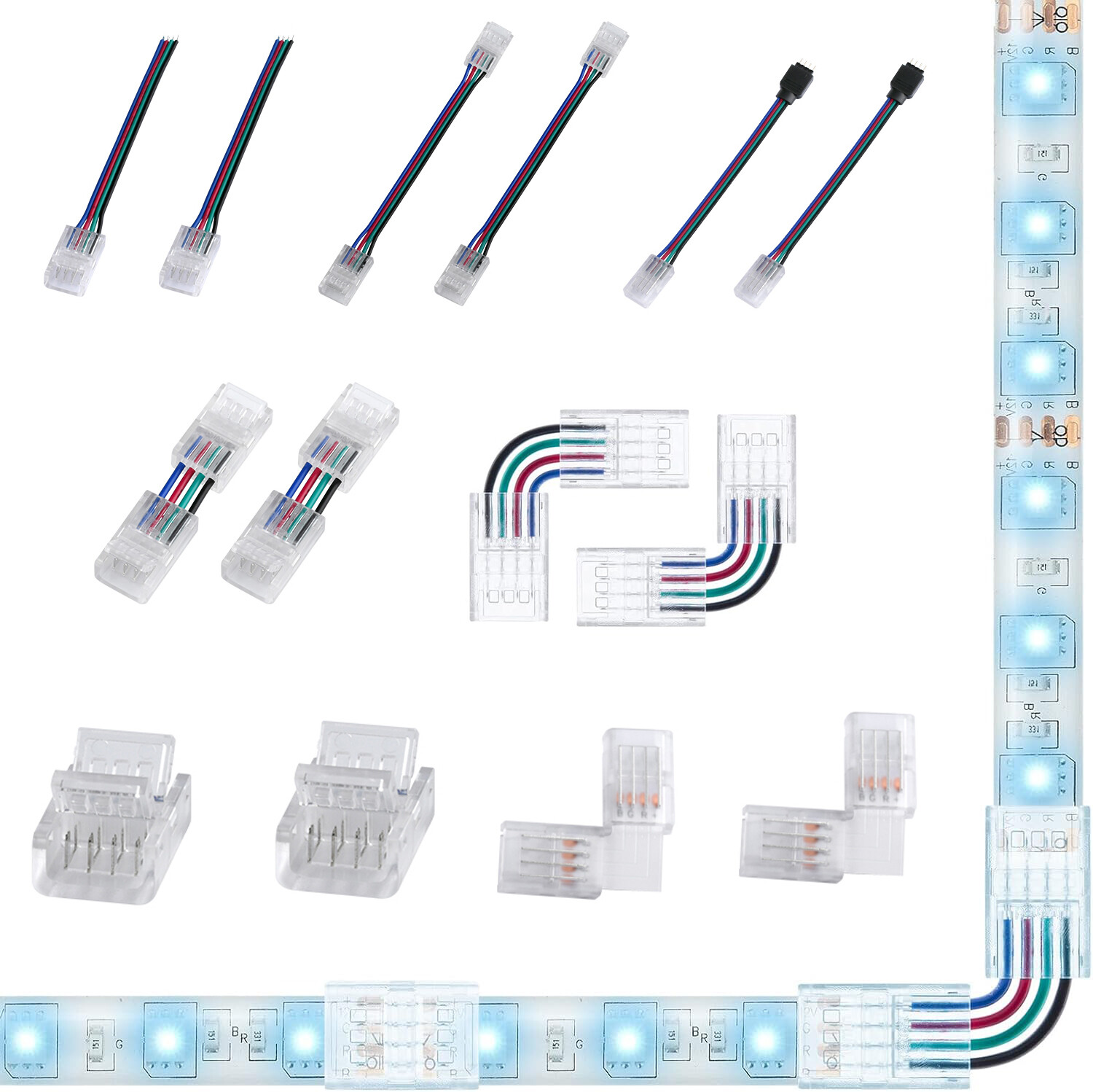 Solderless LED Light Connectors for 8mm 10mm 4 Pin RGB LED Strip Lights gallery