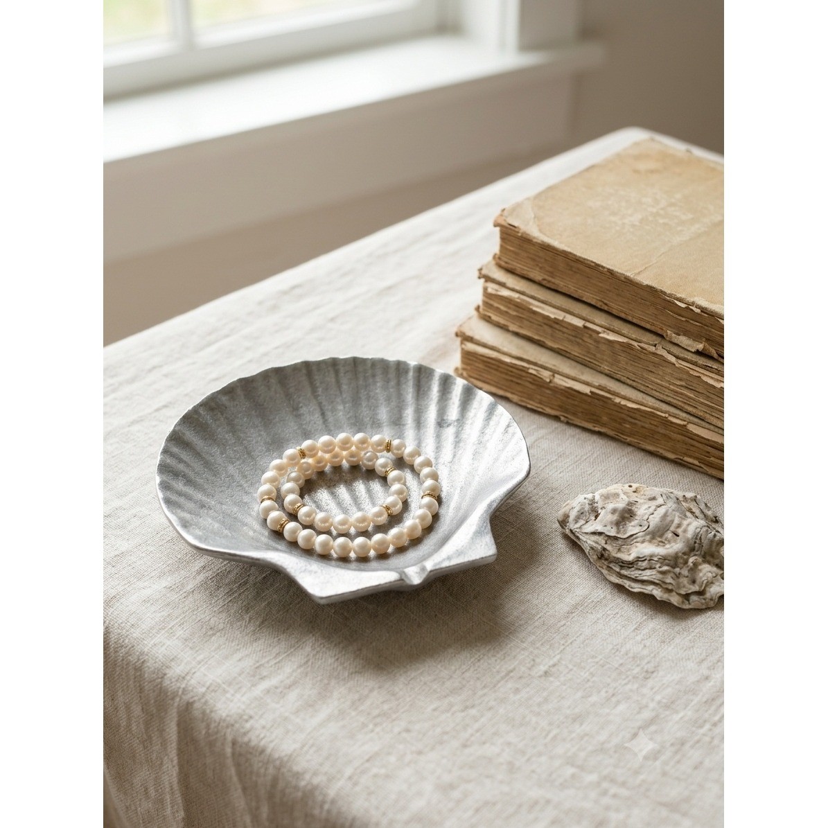 Vintage Wilton Armetale Shell Dish Coastal Beach Decor Trinket Tray Silver Tone gallery