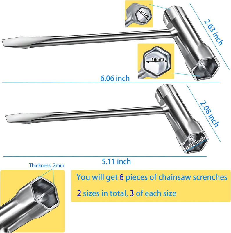 6 Pack Chainsaw Scrench Replacement Tool 13 by 19 Mm Chainsaw Wrench Equipment gallery