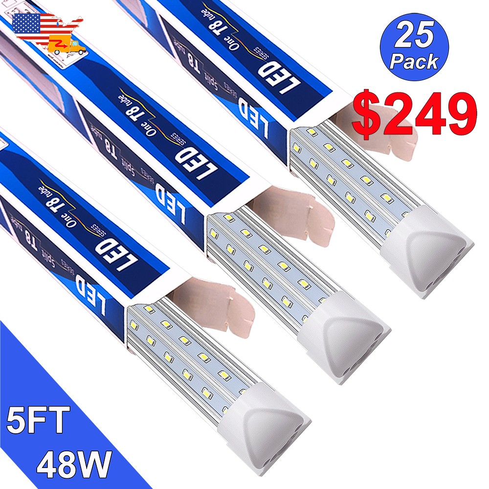 25 Pack 5' LED Shop Light 5FT LED Tube Light Bulbs V Shaped 6500K Daylight White gallery