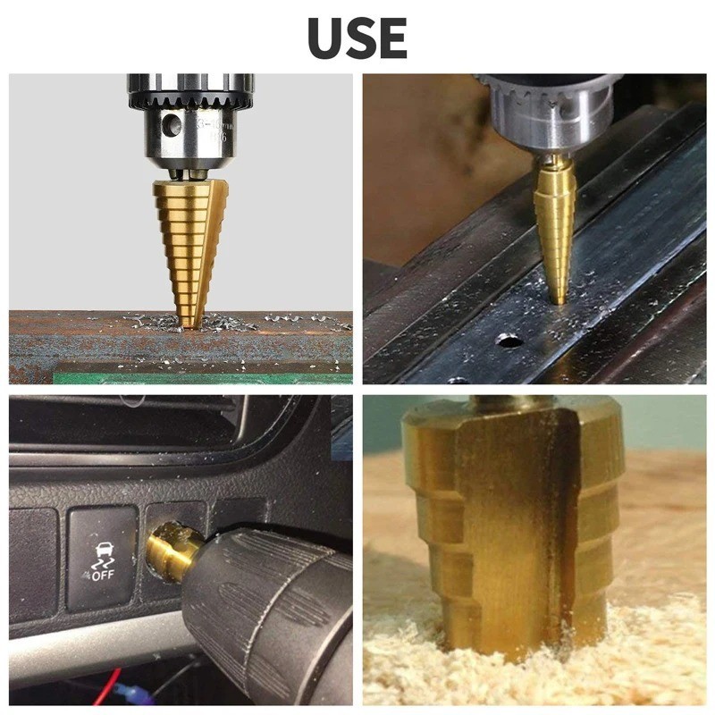 3pcs/Set Titanium Step Cone Drill Hole Cutter Bit HSS Large Set Tool With Pouch gallery