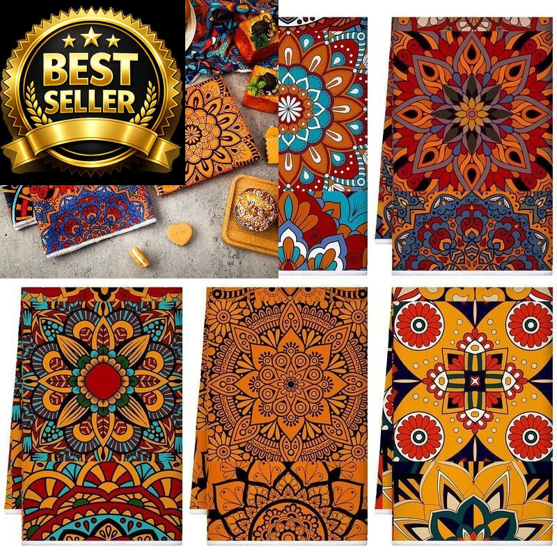 Sratte 6 Pcs Mandala Boho Kitchen Towels Bohemian Geometric Large, Multicolor gallery