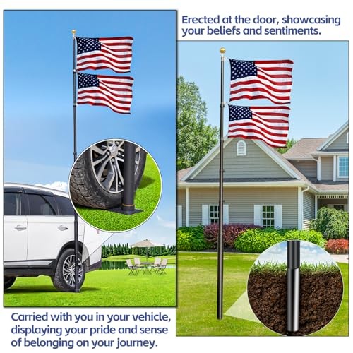 20FT Tailgate Flag Pole with Tire Mount, Fits RV Tailgate Flag Pole Kit Black gallery