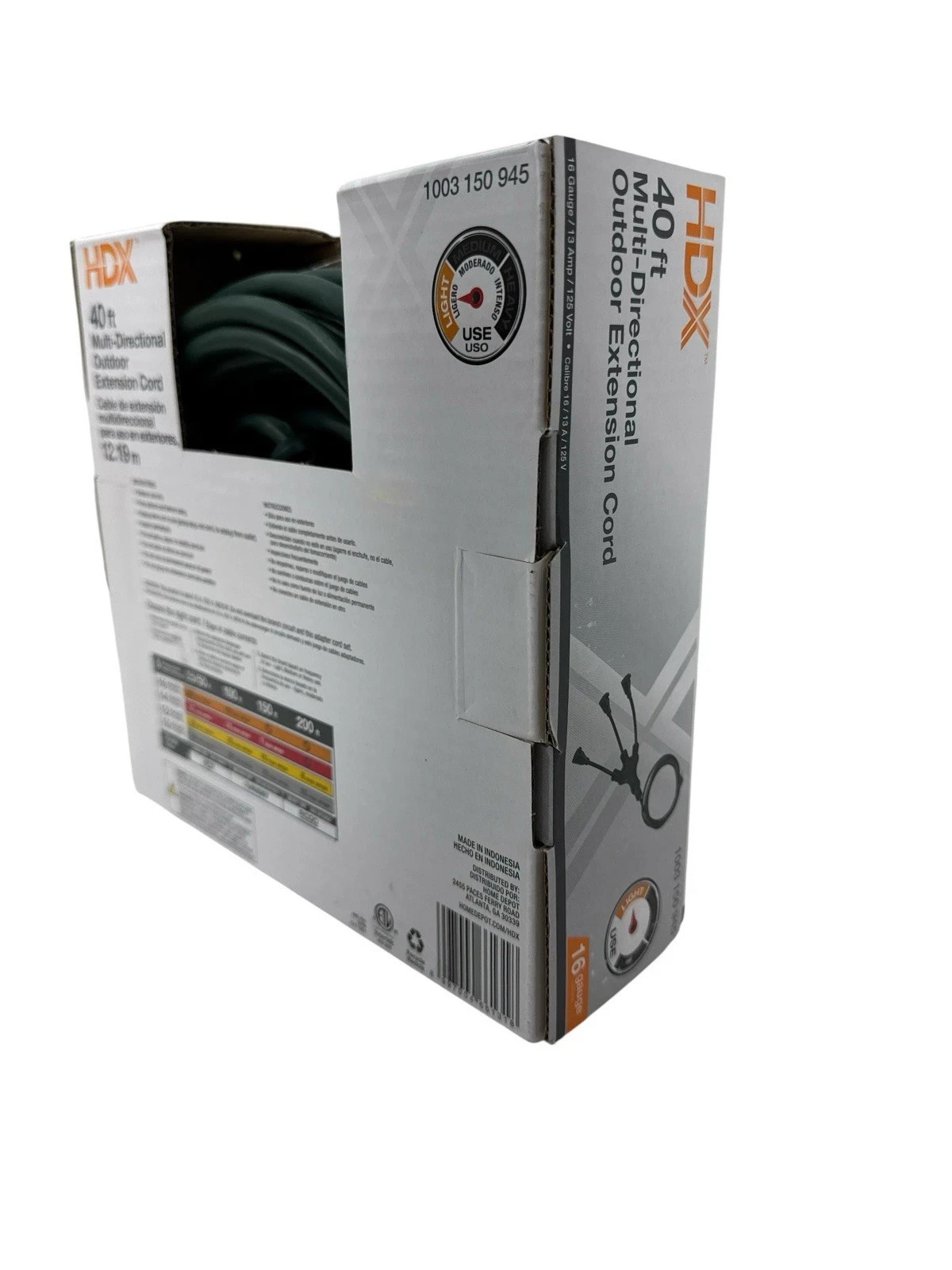 HDX 40’ 16/3 Multi-Directional Outdoor Extension Cord, 1-to-3 Splitter 40 Foot gallery