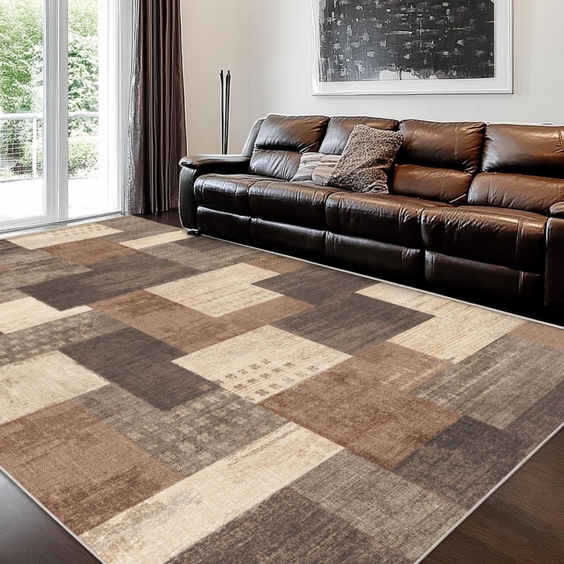QDUIDU Modern Geometric Patchwork Area Rug 5'x7' Beige for Living Room gallery