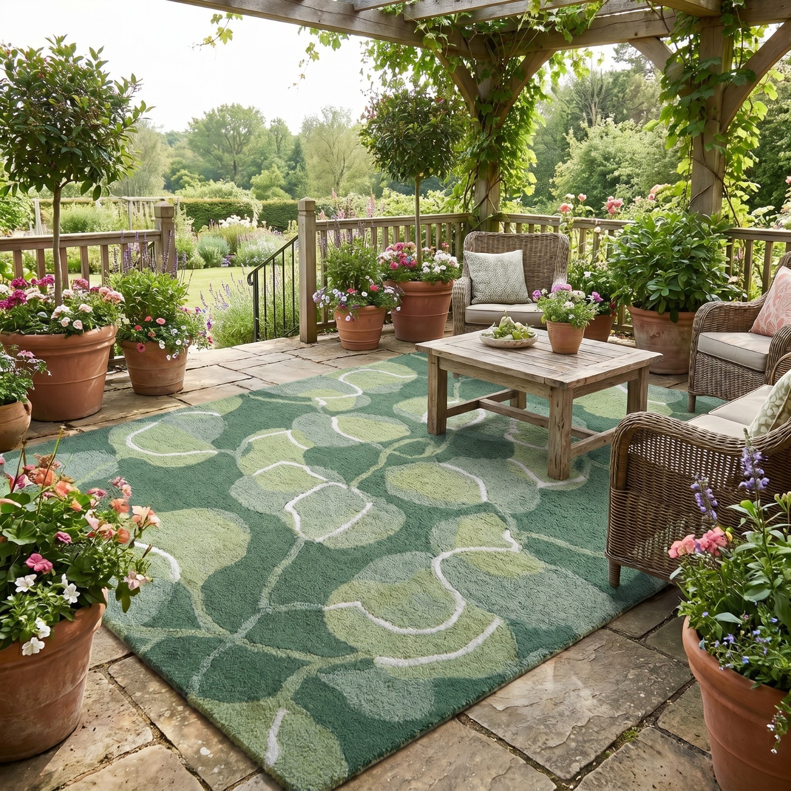 Modern Botanical Rug – Handmade Leaf Design Area Rug in Shades of Green gallery