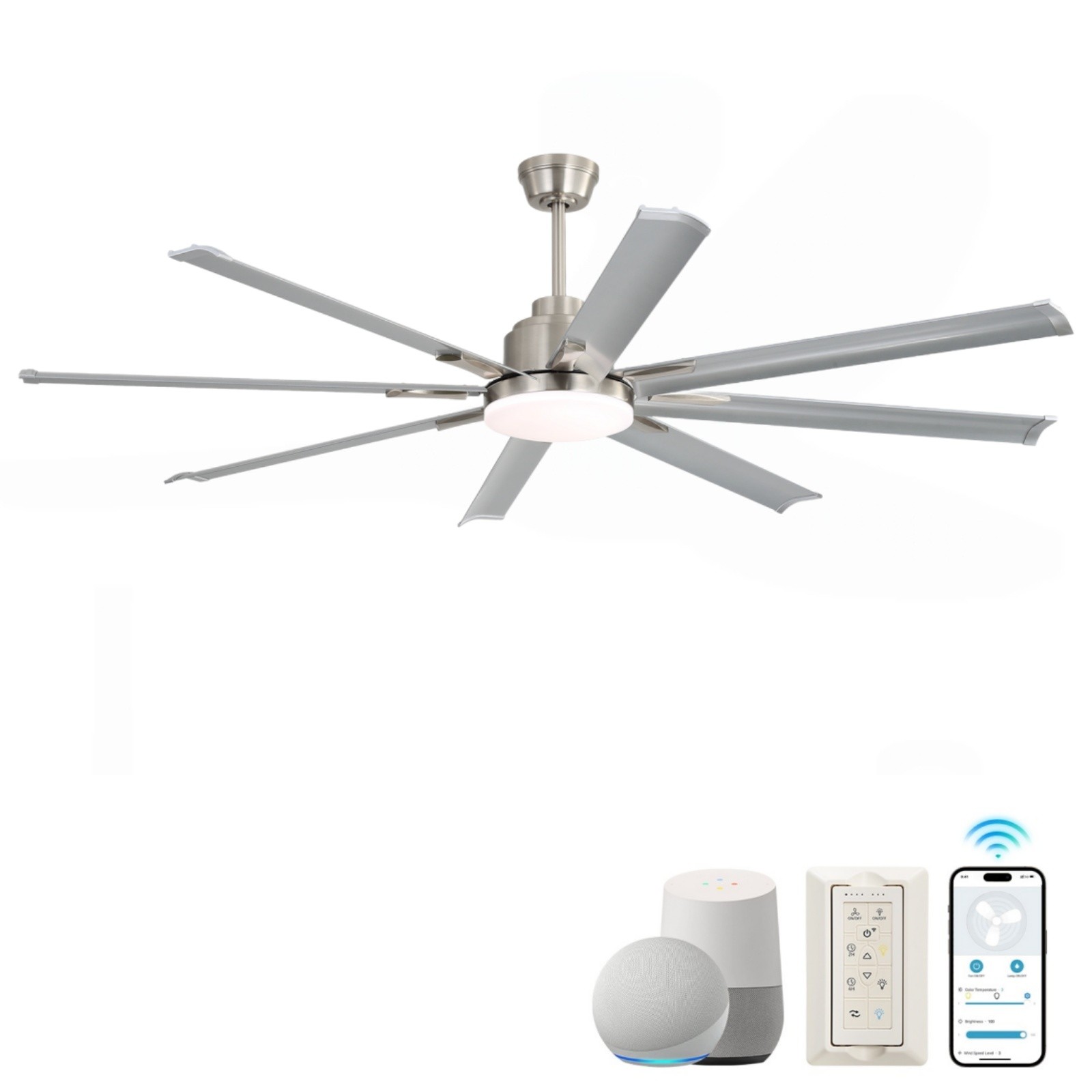 Large 84in Smart Nickel Ceiling Fan w/ APP/Phone/Voice Control Reversible Google gallery