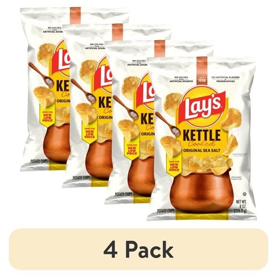 4 pack, Lay’s Original Sea Salt Kettle Cooked Potato Chips Bag, 8 oz. gallery