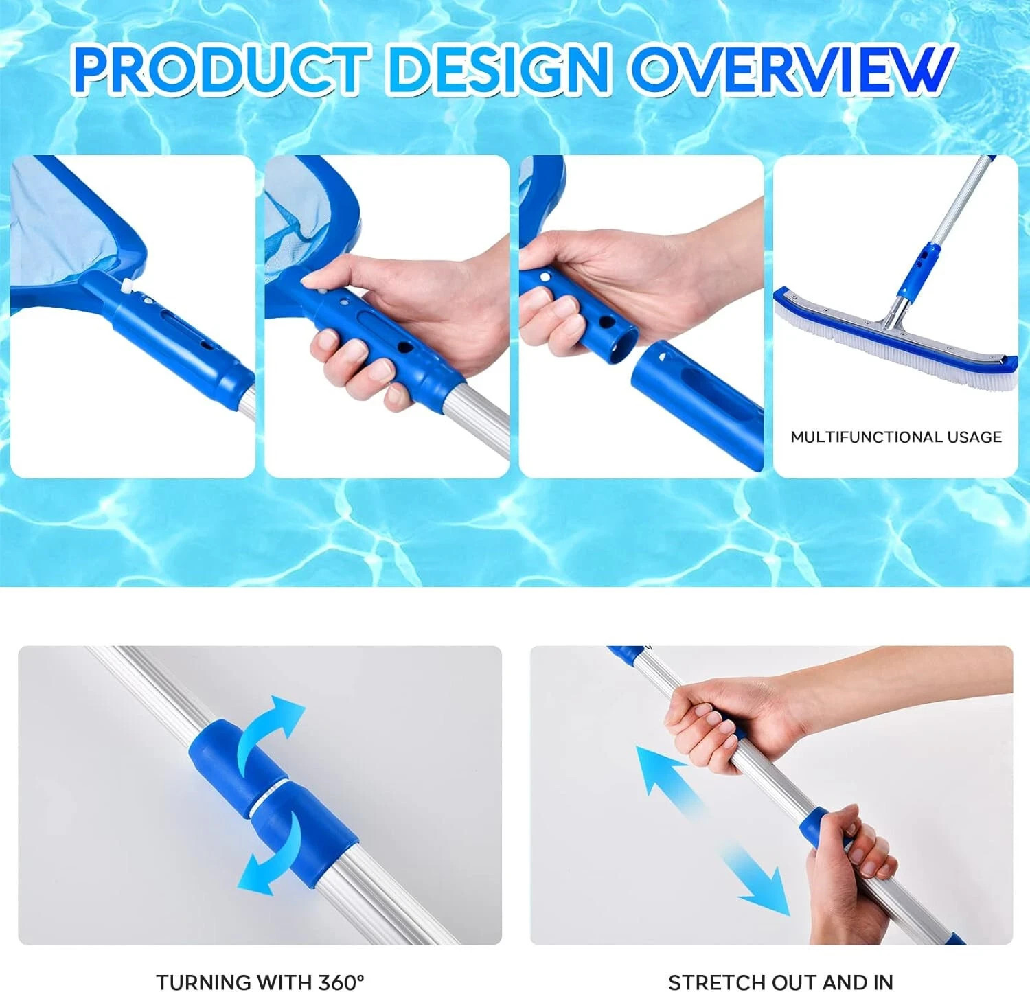 Heavy Duty Pool Skimmer Leaf Rake Net Cleaning Swimming Pool Fine Mesh Netting gallery