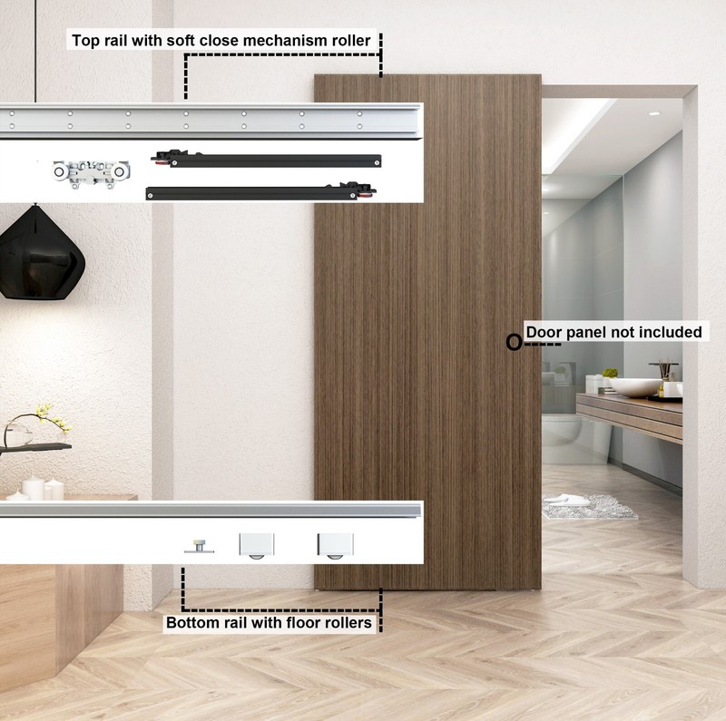 Concealed Sliding Barn Door Hardware with Soft Close Mechanism,No Floor Track gallery