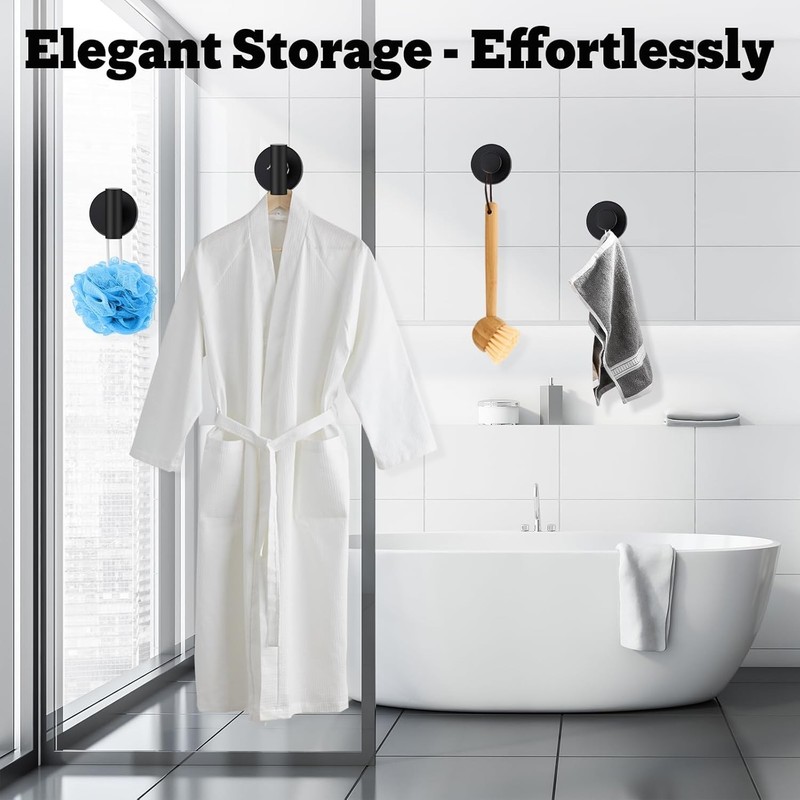 4 Pack Suction Cup Hooks for Shower - Stainless Steel Towel Hooks for Bathroom, gallery