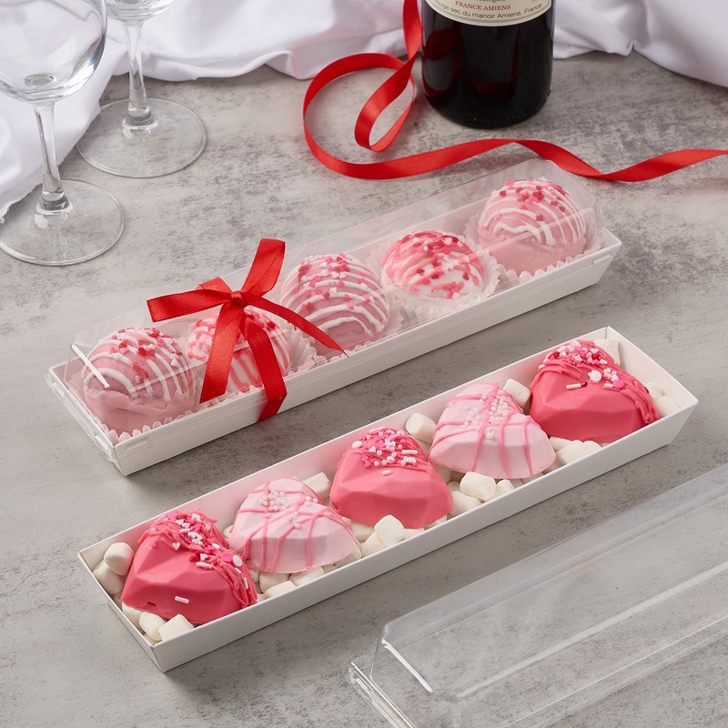25 Pack Paper Strawberry Boxes with Clear Lids, 12 x 2.6 x 2 Inches White Lon... gallery