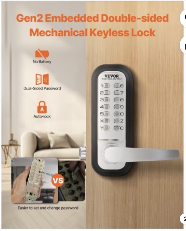 VEVOR Mechanical Keyless Entry Door Lock 14 Key Mechanical Keypad Lock for Home gallery