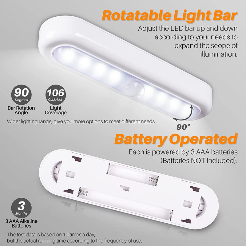 3 Pack 7” Motion Sensor Lights Indoor Battery Operated, Stick on LED Light for C gallery