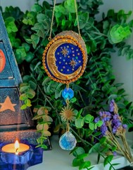 Celestial Crescent Moon Sun Catcher, Vintage 90s Inspired, Whimsigoth,…