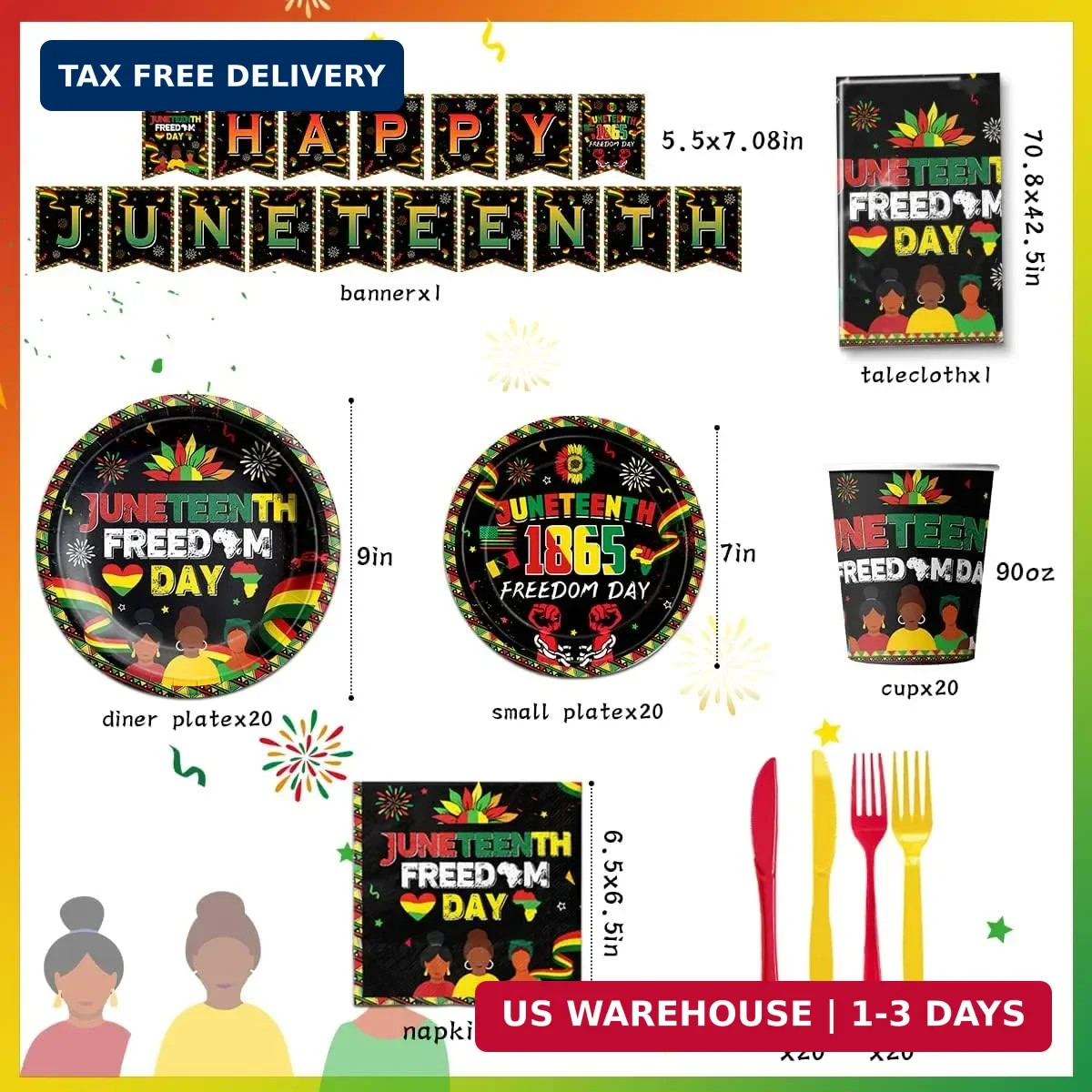 Juneteenth Party Supplies - 142Pcs June 19th Freedom Day Plates and Napkins Tabl gallery