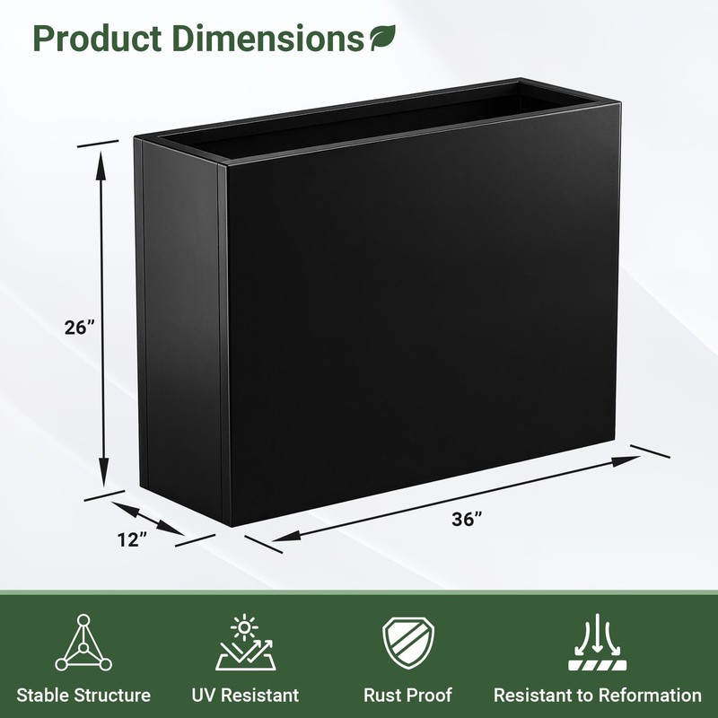Metal Planter Box 36 x 12 26 Rectangular Drainage Black Toriexon Large Window gallery