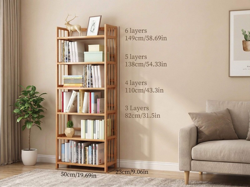 Tall Bamboo Bookshelf – Adjustable Shelves, Narrow Freestanding Storage Rack gallery
