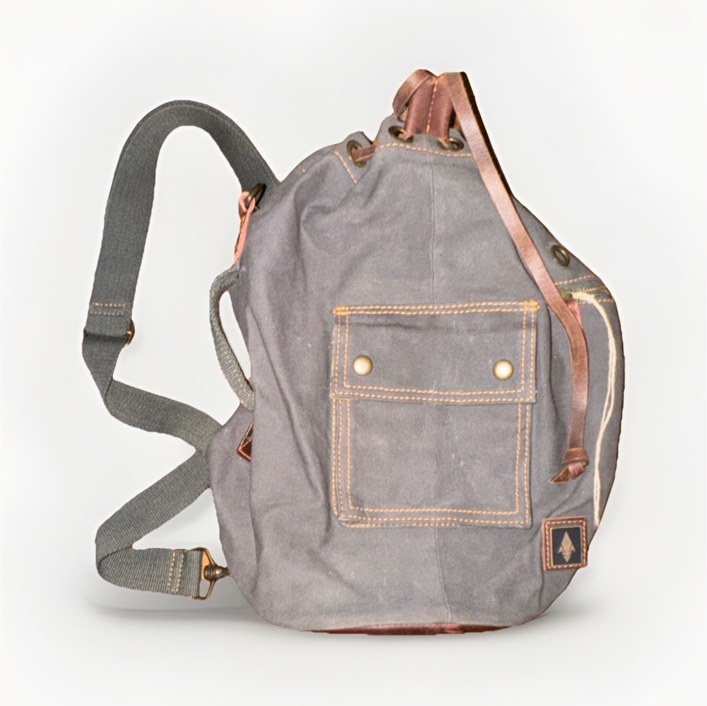 Damn Dog Small Haul Pack Gray Canvas & Leather Drawstring with External Pockets