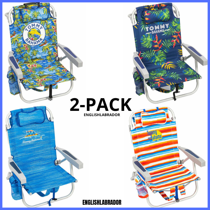 2-Pack Tommy Bahama Beach Chair Lay Flat, Reclining, Adjustable, Storage, NEW gallery