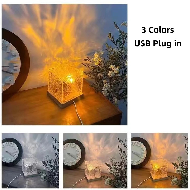 Dynamic Rotating Water Ripple Projector Night Light 3/16 Colors Flame Crystal gallery