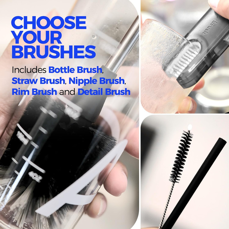 6 Pack Bottle Brush Set, 14" Long Handle Stainless Steel Bottle Cleaner Brush, 3 gallery
