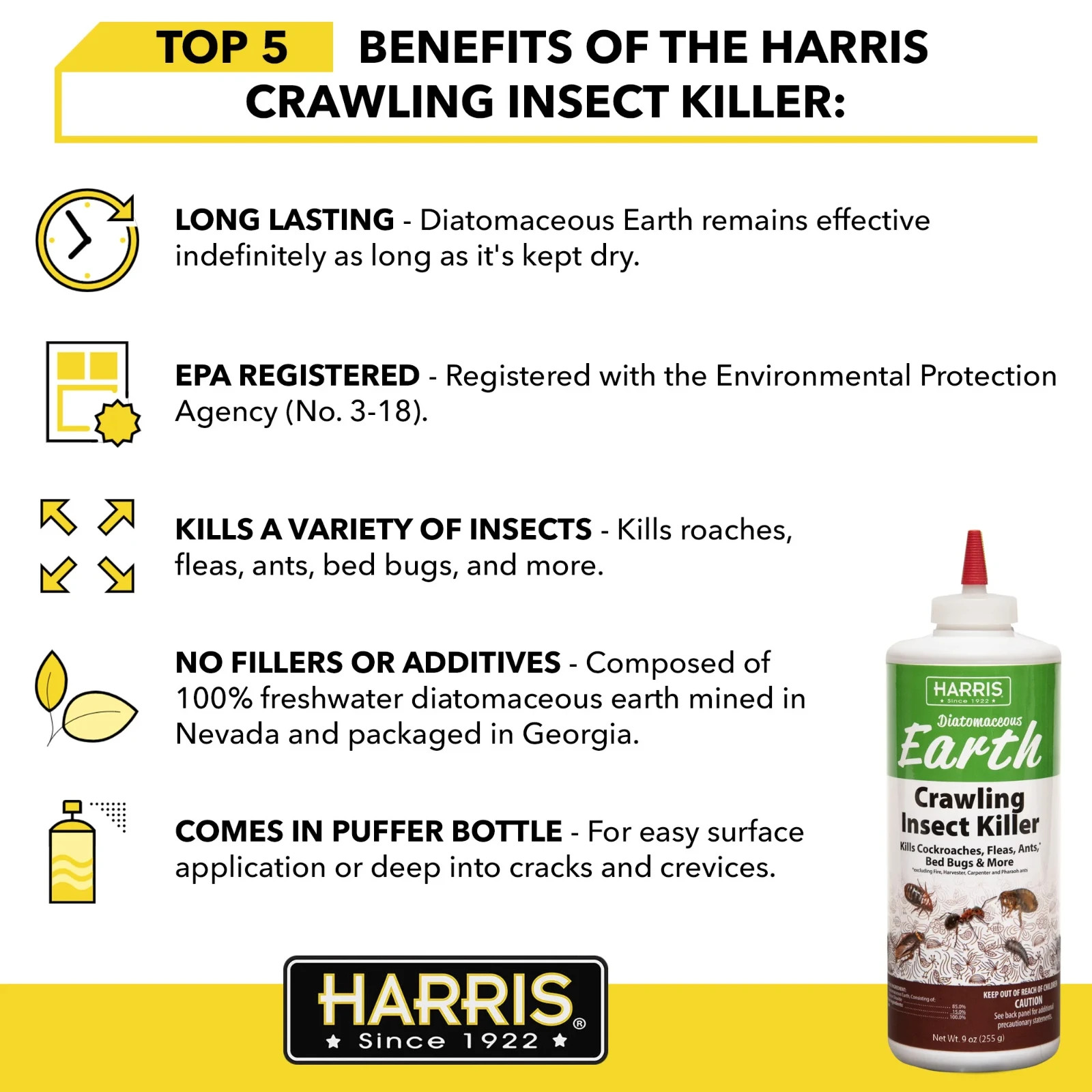 Harris Diatomaceous Earth Crawling Insect Killer Powder, 9oz gallery