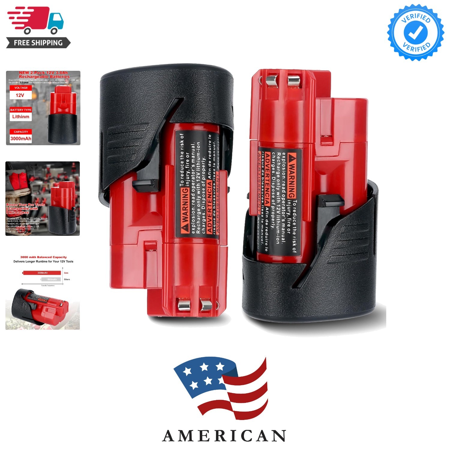 2-Pack 12V Replacement Battery Compatible with Mil-Waukee 12 Volt Tool & Heat... gallery