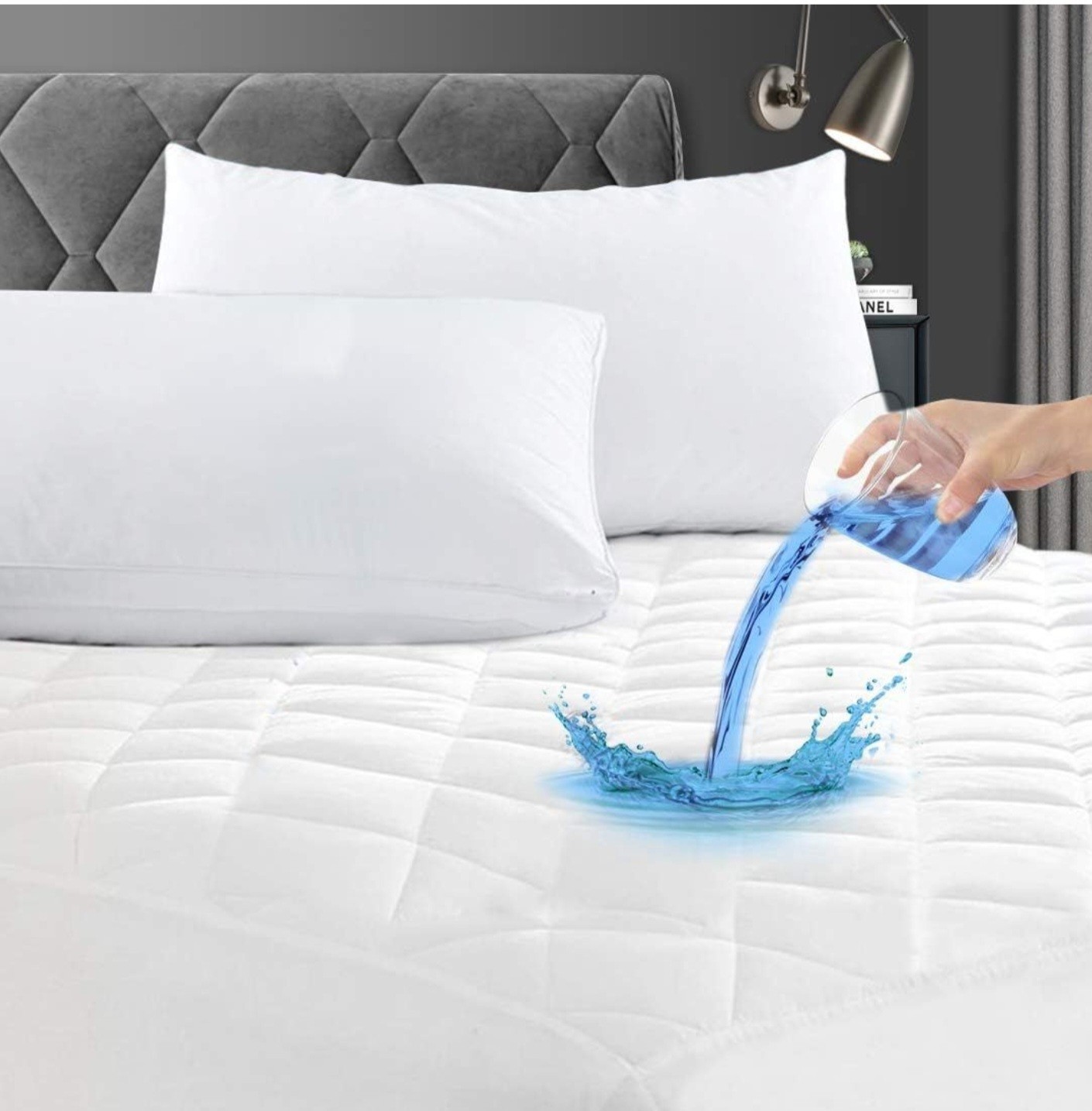 Waterproof Quilted Microfiber Mattress Pad TPU Backing Machine Washable White gallery