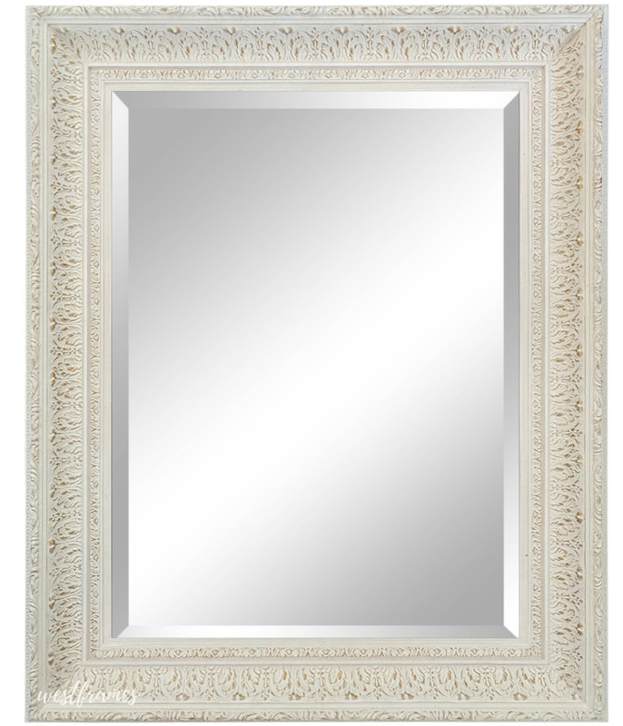West Frames Elegance Ornate Embossed Wood Framed Wall Mirror Antique White Gold gallery