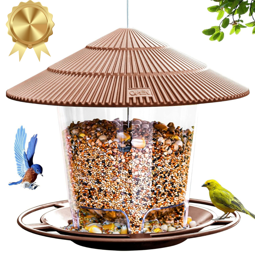 Hanging Bird Feeder Squirrel Proof for Outdoor Wild Bird Seed, Brown gallery